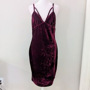 Iris Womens Velvet Dress LARGE Sorority HOCO Holidays‎ Strappy V-Neck Wine
